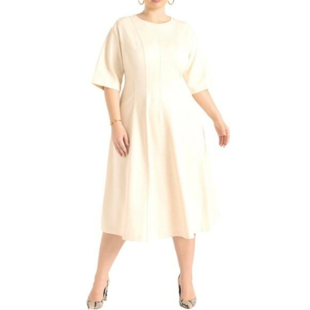 Eloquii Seam Detail Ponte Work Ivory Midi Dress